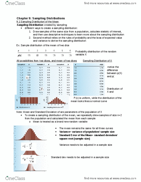 MGMT 1050 Chapter Notes - Chapter 9: Sampling Distribution, Standard Deviation, Sampling Error thumbnail