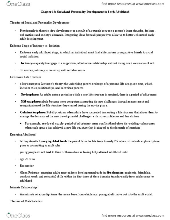 SDS150R Chapter Notes - Chapter 14: Role Theory, Extraversion And Introversion, Agreeableness thumbnail