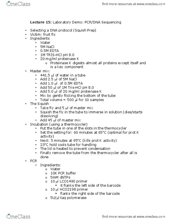 BIOL 200 Lecture Notes - Lecture 15: Barcode, Thermal Cycler, Tae Buffer thumbnail