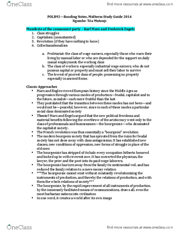 POLC92H3 Lecture 1: POLB92 Reading Notes, Midterm Study Guide 2014.pdf thumbnail