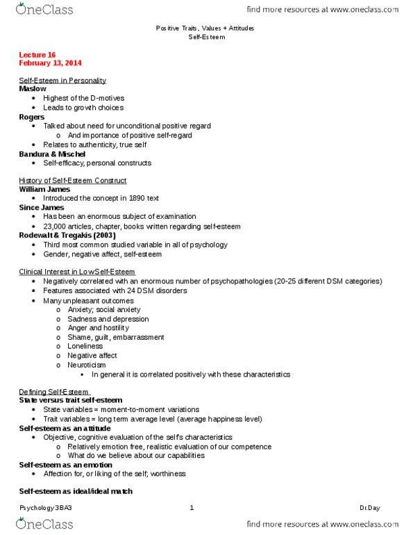 PSYCH 3BA3 Lecture Notes - Lecture 4: Psychopathology, Neuroticism, Cognitive Development thumbnail