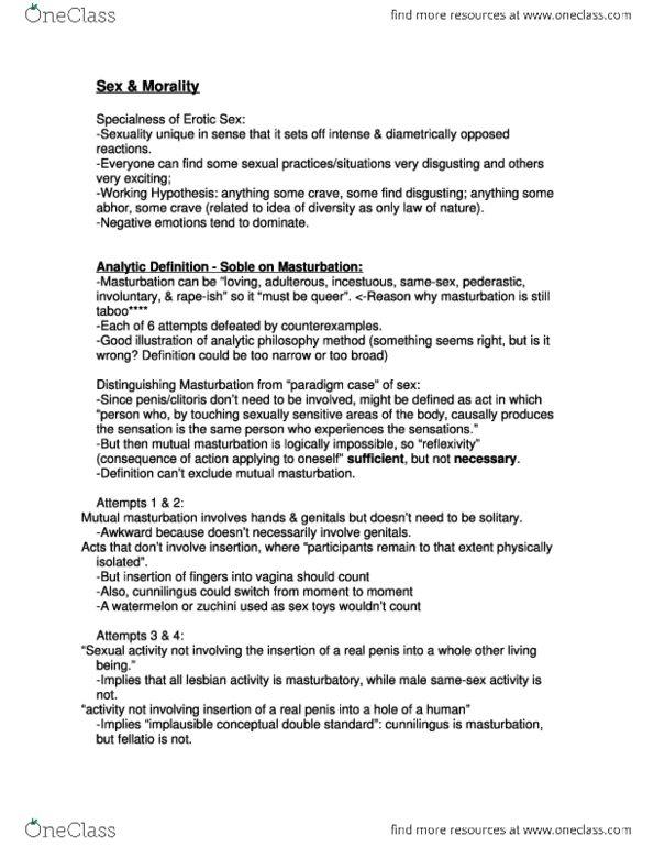 Philosophy and sex lecture notes