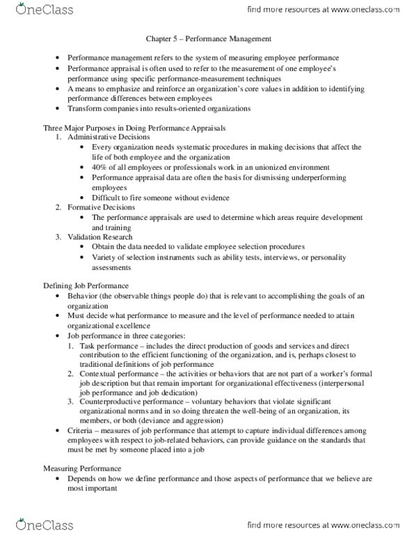 Psychology 2061A/B Chapter Notes - Chapter 5: Performance Appraisal, Job Performance, Organizational Effectiveness thumbnail