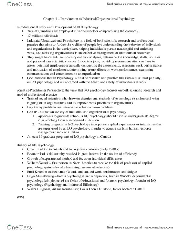 Psychology 2061A/B Chapter Notes - Chapter 1: Louis Leon Thurstone, Industrial And Organizational Psychology, Employee Assistance Program thumbnail