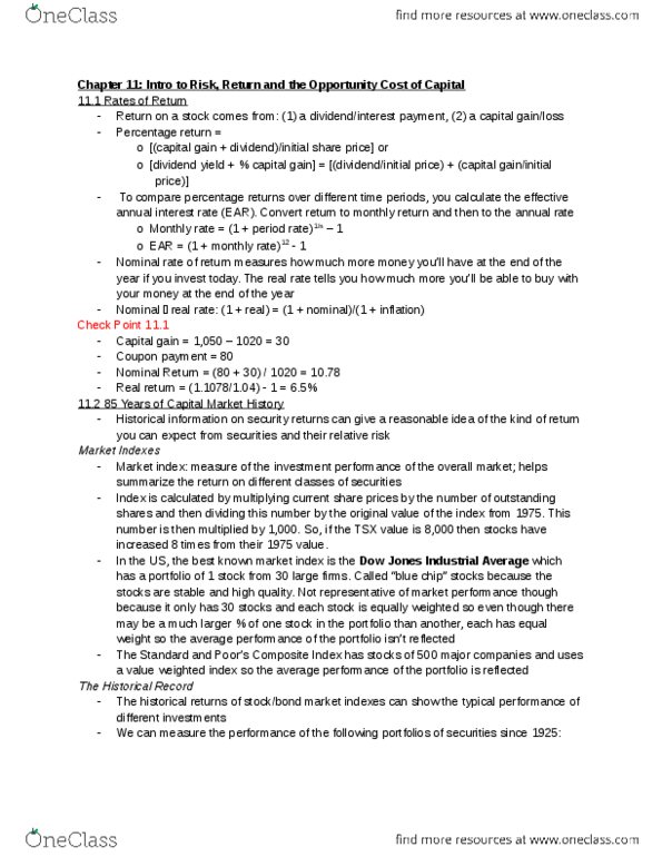 FINE 2000 Chapter Notes - Chapter 11: Dow Jones Industrial Average, Opportunity Cost, Weighted Arithmetic Mean thumbnail