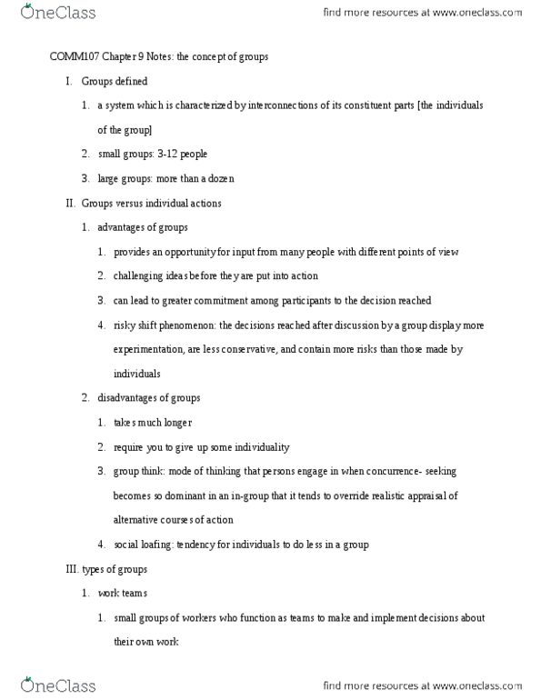 COMM 107 Chapter Notes -Parliamentary Procedure, Nominal Group Technique, Social Loafing thumbnail