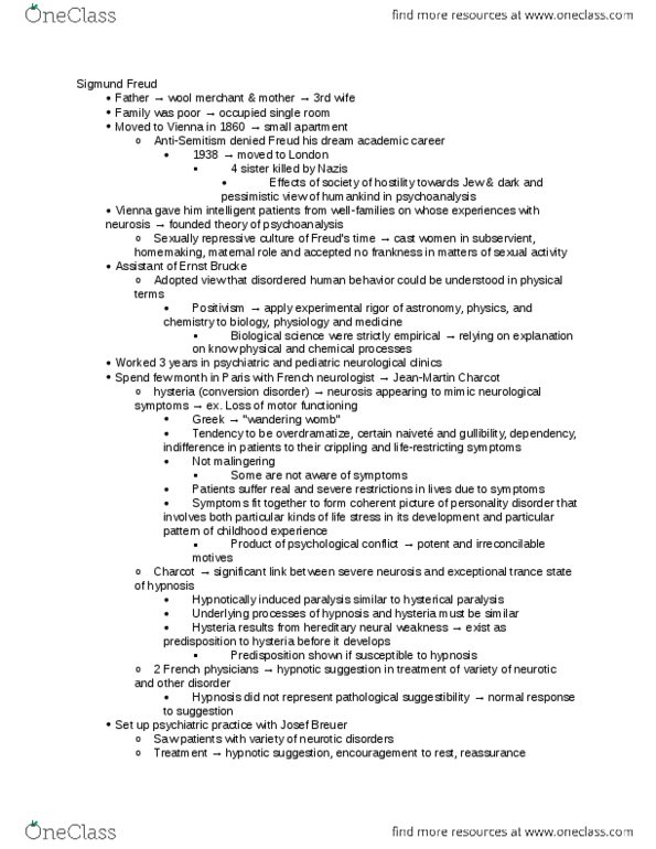PSYC 370 Chapter Notes -Sigmund Freud, Conversion Disorder, Biology thumbnail