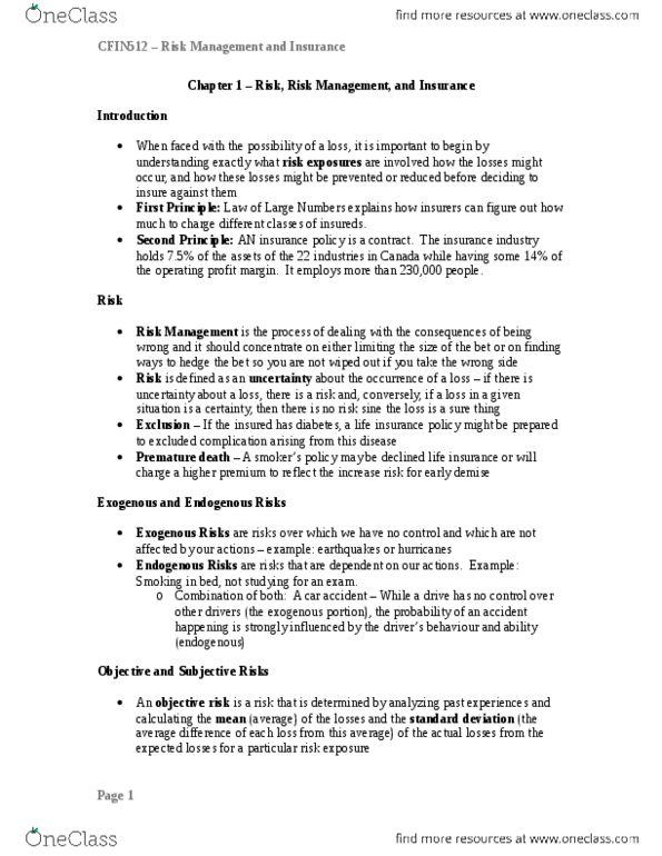 FIN 512 Lecture Notes - Lecture 1: Unemployment Benefits, Life Insurance, Standard Deviation thumbnail