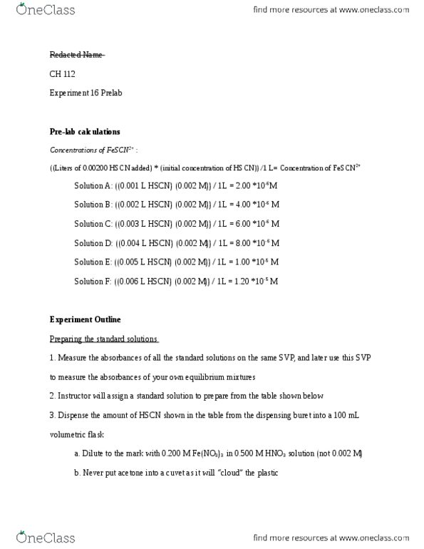 CHEM 1111 Lecture Notes - Lecture 16: Volumetric Flask, Cuvette, Nitric Acid thumbnail