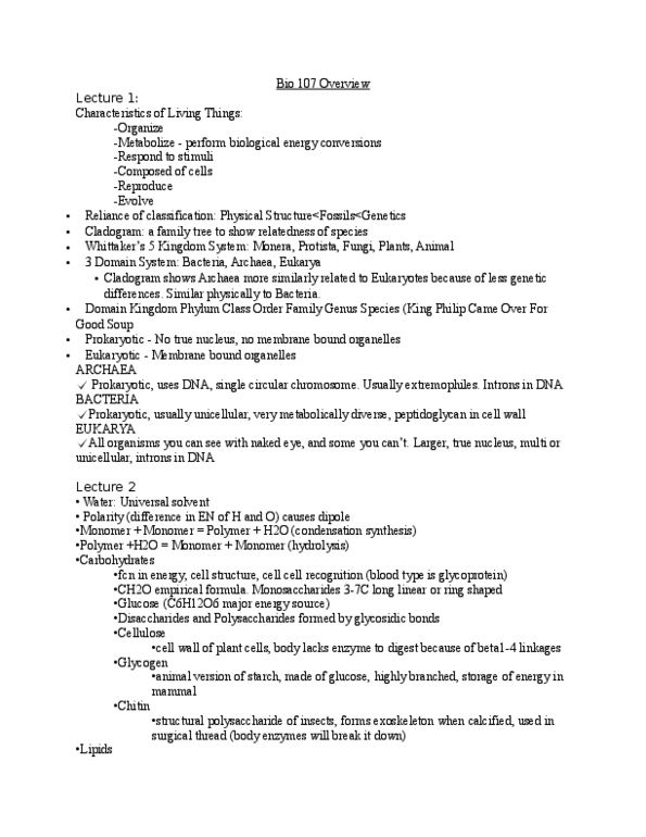 BIOL107 Final: Biology 107 complete overview - OneClass