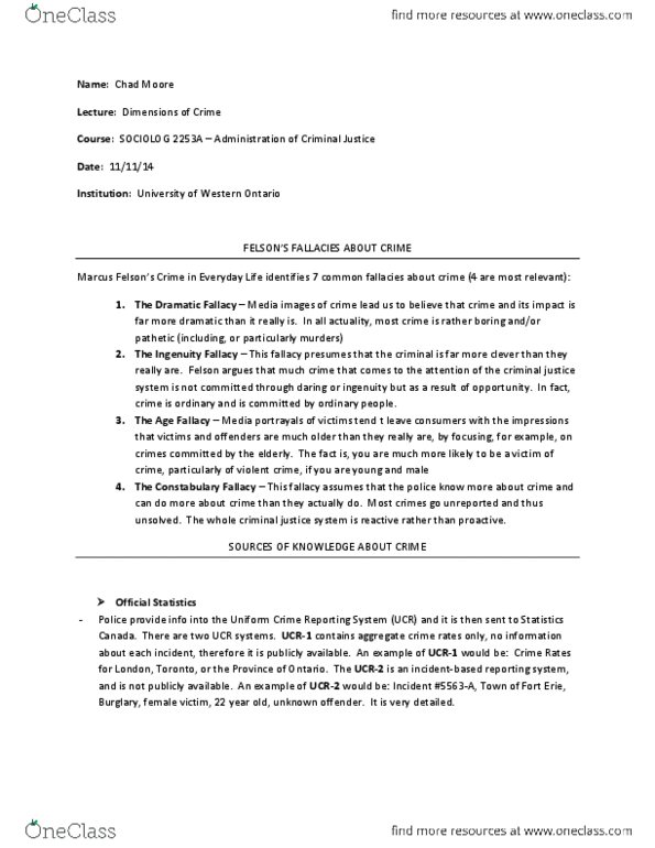 Sociology 2253A/B Lecture Notes - Lecture 1: Indictable Offence, Summary Offence, Burglary thumbnail