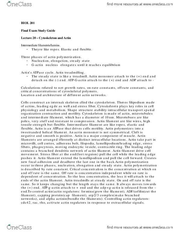 BIOL 201 Lecture Notes - Lecture 20: Microvillus, Cdc20, Troponin thumbnail