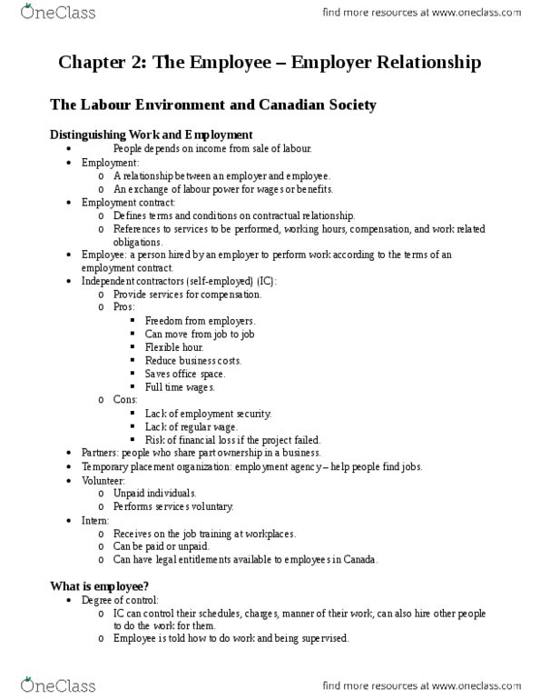 ADMS 1000 Chapter Notes - Chapter 2: European Canadian, Labour Power, Inequality Of Bargaining Power thumbnail