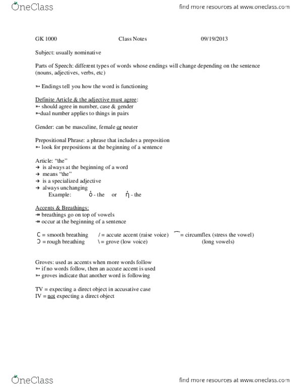 GK 1000 Lecture Notes - Lecture 3: Preposition And Postposition, Accusative Case, Rough Breathing thumbnail