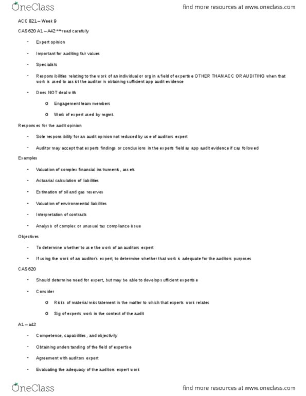 ACC 821 Lecture Notes - Lecture 8: Audit Evidence, Financial Statement, Pension thumbnail