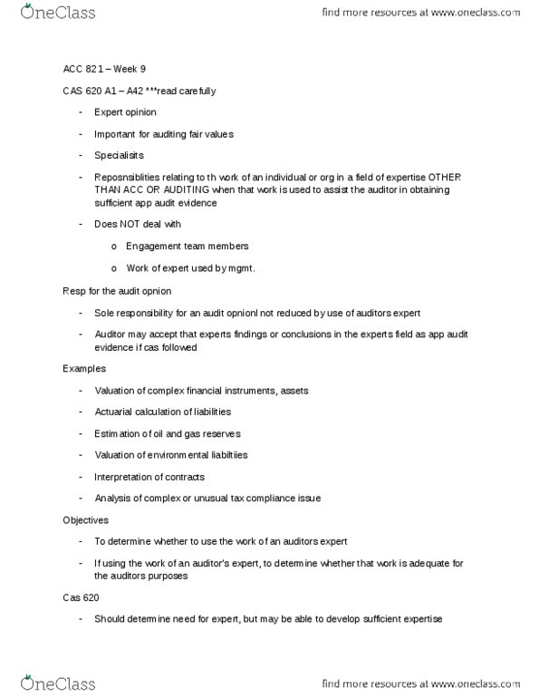 ACC 821 Lecture Notes - Lecture 8: Audit Evidence, Gallium Arsenide, Financial Statement thumbnail