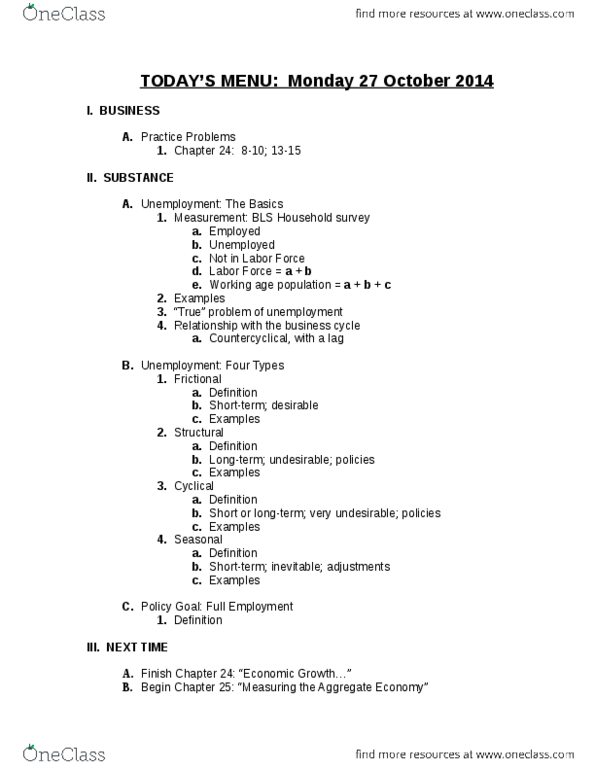 ECON 2030 Lecture Notes - Lecture 15: Procyclical And Countercyclical, Business Cycle thumbnail