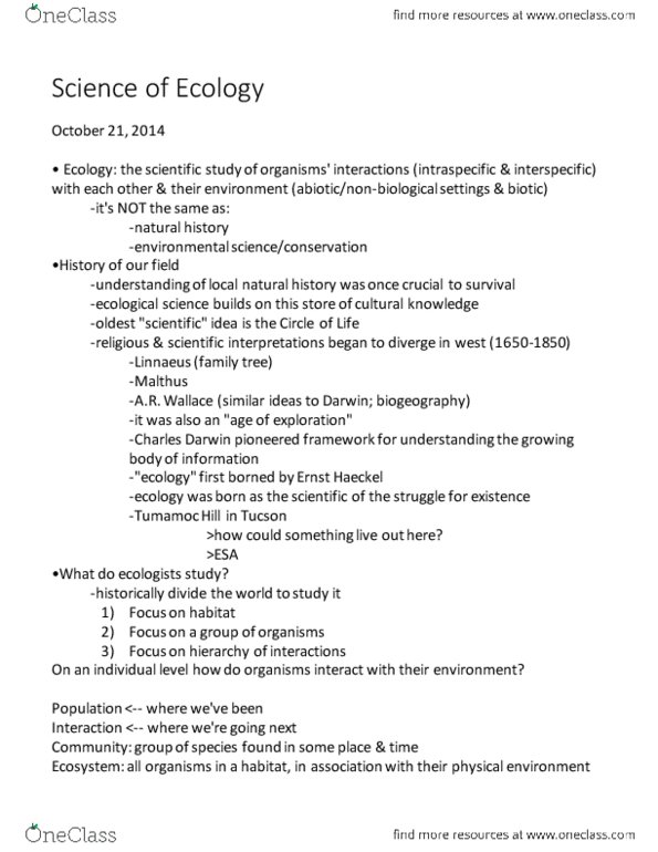 ECOL 302 Lecture Notes - Lecture 15: Ernst Haeckel, Biogeography, Carl Linnaeus thumbnail