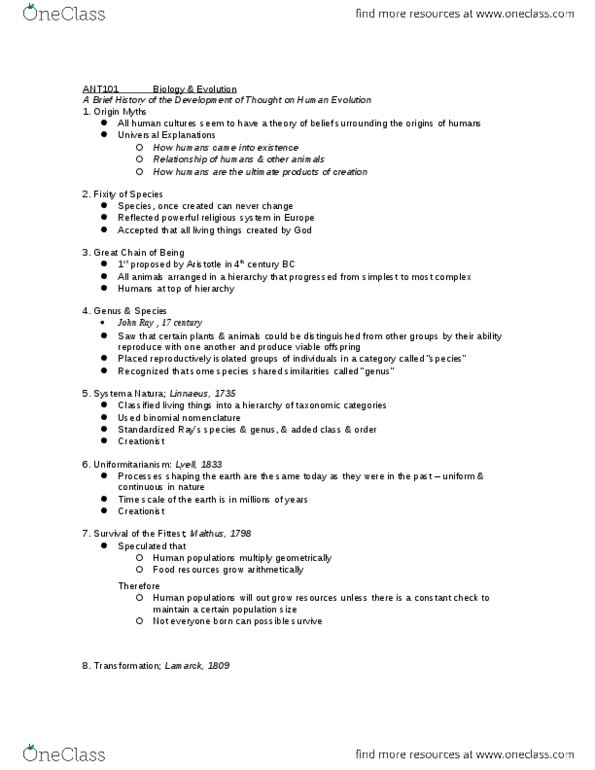 ANT101H5 Lecture Notes - Lecture 2: Binomial Nomenclature, Plants And Animals, Uniformitarianism thumbnail