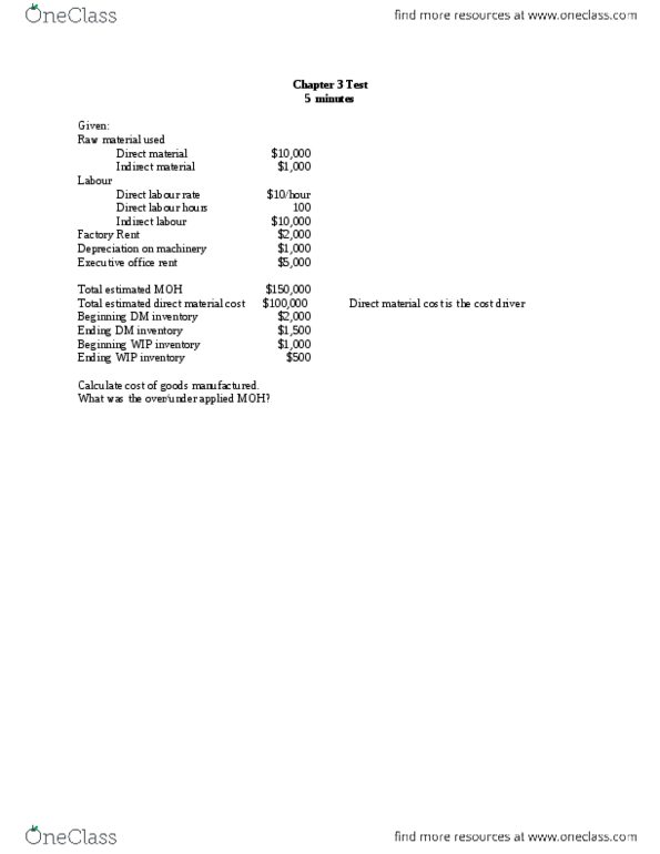 BADM*2030 Chapter Notes - Chapter 3: Cost Driver thumbnail