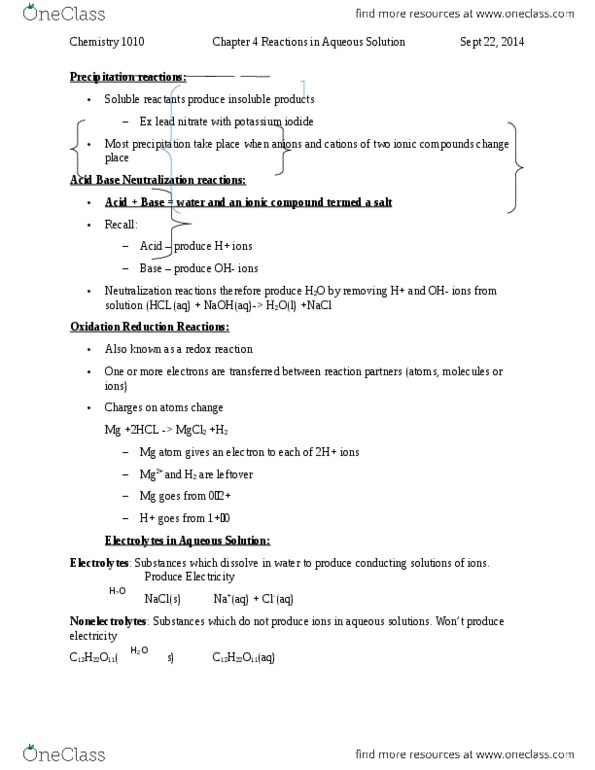 CHEM 1010U Lecture Notes - Lecture 4: Ionic Compound, Chemical Equation, Electrolyte thumbnail