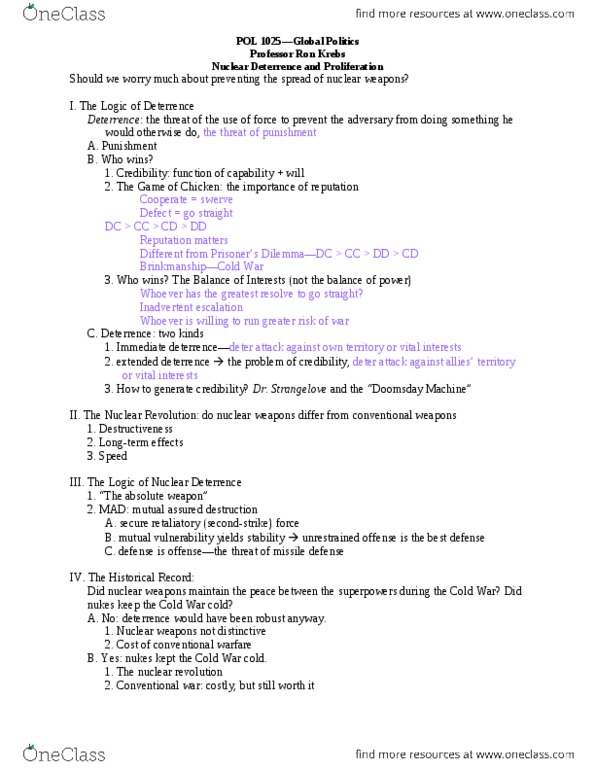 POL 1025 Lecture Notes - Lecture 12: Conventional Warfare, Plutonium, Contiguity thumbnail