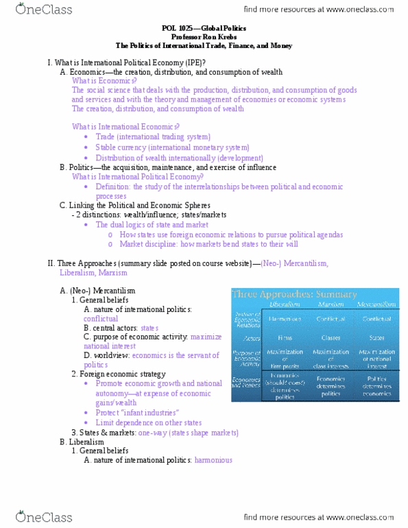 POL 1025 Lecture Notes - Lecture 17: International Political Economy, Market Discipline, Mercantilism thumbnail