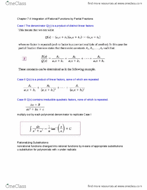 MATH 3B Chapter Notes - Chapter 7.4: Partial Fraction Decomposition thumbnail