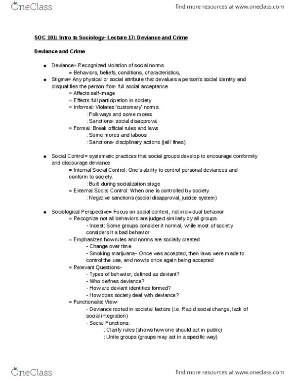 SOC 101 Lecture Notes - Lecture 17: Ritualism In The Church Of England, Normative Social Influence thumbnail