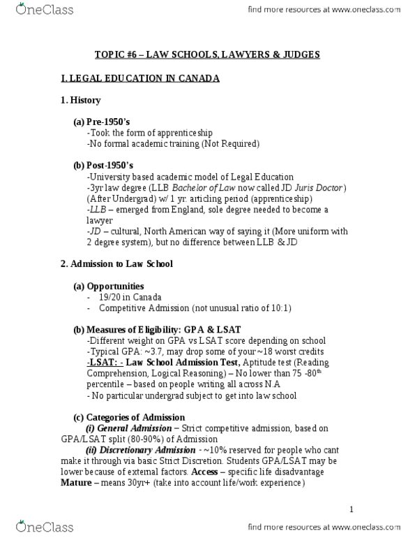 CRIM 135 Lecture Notes - Lecture 7: Law School Admission Test, Juris Doctor, Bachelor Of Laws thumbnail