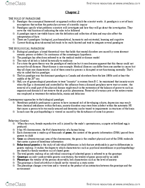 PSYB32H3 Chapter Notes - Chapter 2: Panic Disorder, Genetic Linkage, Psychopathology thumbnail