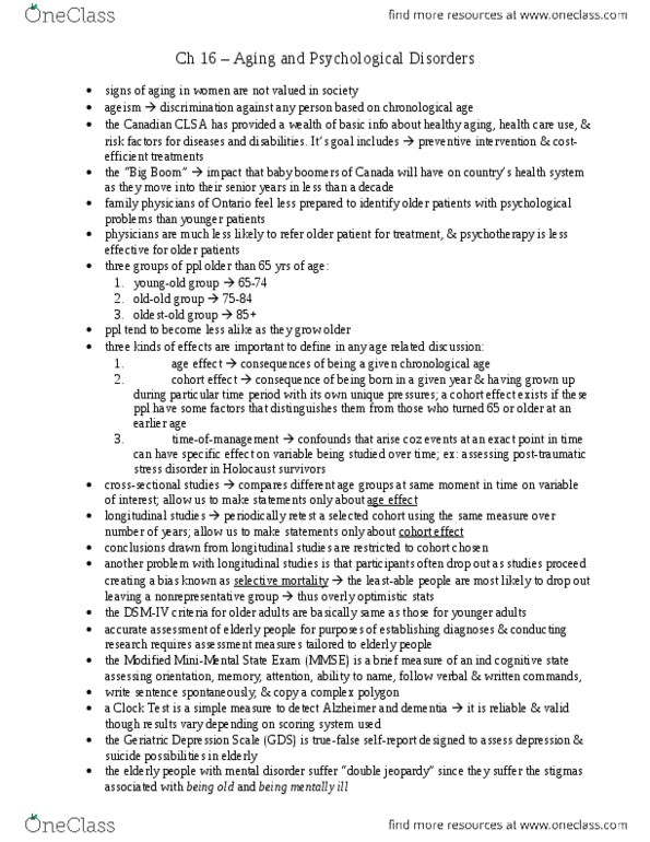 PSYB32H3 Chapter Notes - Chapter 16: Geriatric Depression Scale, Posttraumatic Stress Disorder, Clsa thumbnail