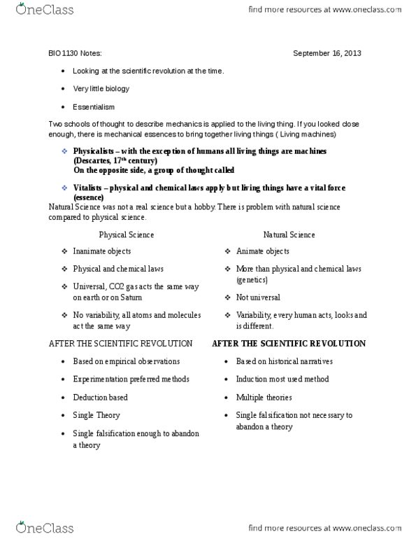 BIO 1130 Lecture Notes - Lecture 2: Living Machine, Natural Science, Swarm Behaviour thumbnail