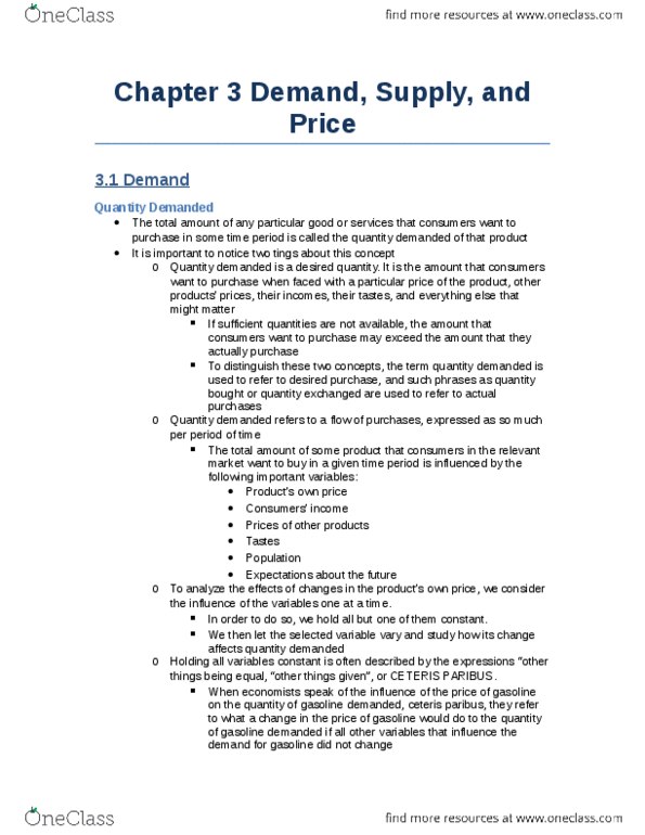 ECON 102 Chapter Notes - Chapter 3: Ceteris Paribus, Normal Good, Demand Curve thumbnail