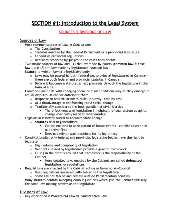 Law 2101 Chapter : Introduction to the Legal System - Textbook Notes thumbnail