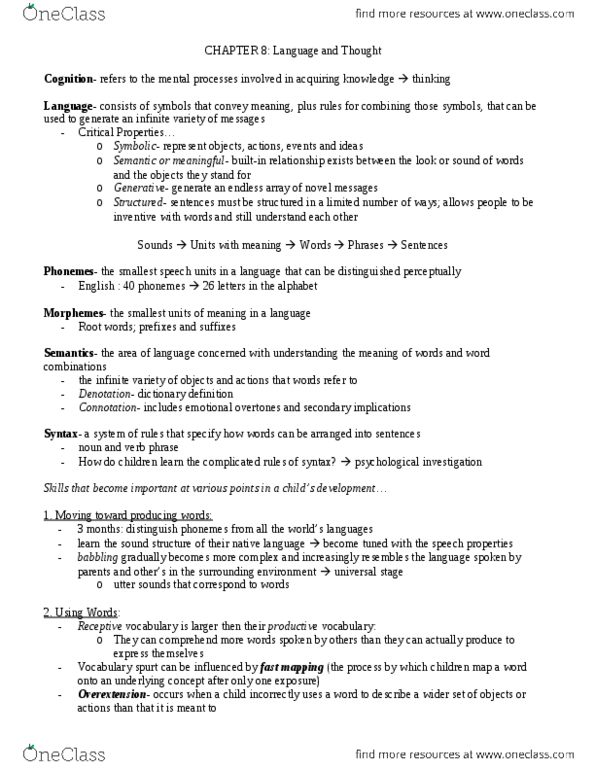 PSYC 1010 Chapter Notes - Chapter 8: Interpersonal Communication, Noam Chomsky, Metalinguistic Awareness thumbnail