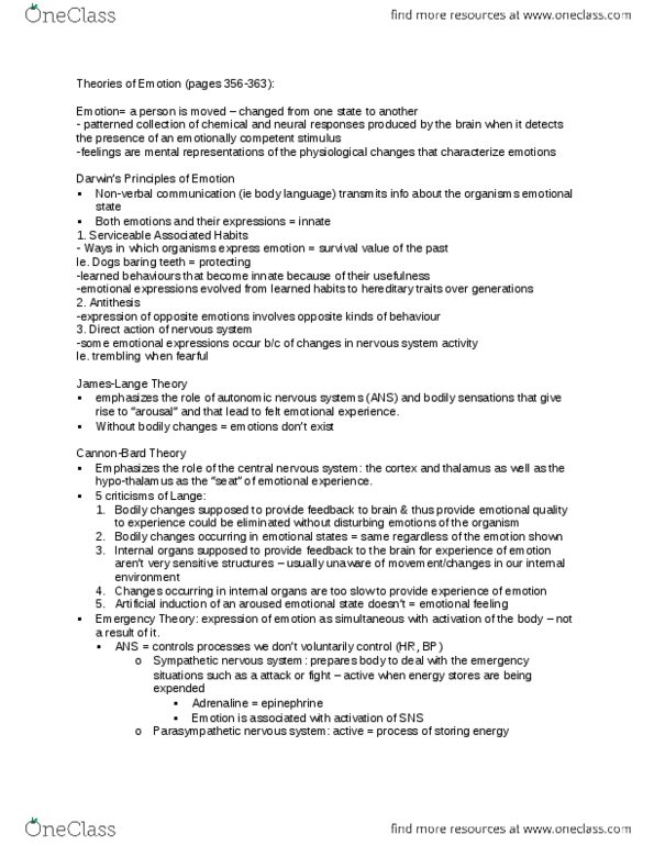 PSYC 2230 Chapter Notes -Nonverbal Communication, Antithesis, Thalamus thumbnail