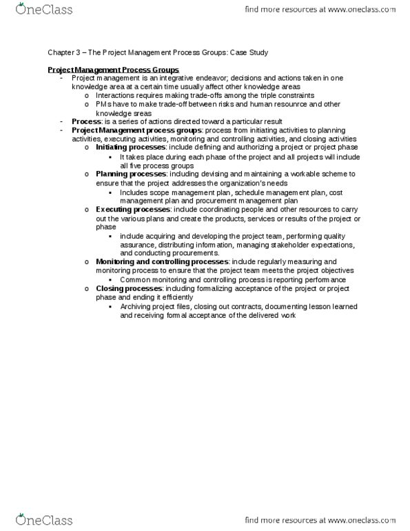 ITM 750 Chapter 3: Chapter 3 The Project Management Process Groups thumbnail