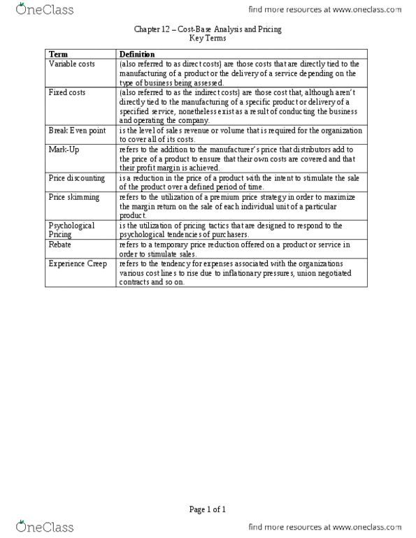 STEN 1000 Chapter Notes - Chapter 12: Profit Margin, Price Skimming thumbnail