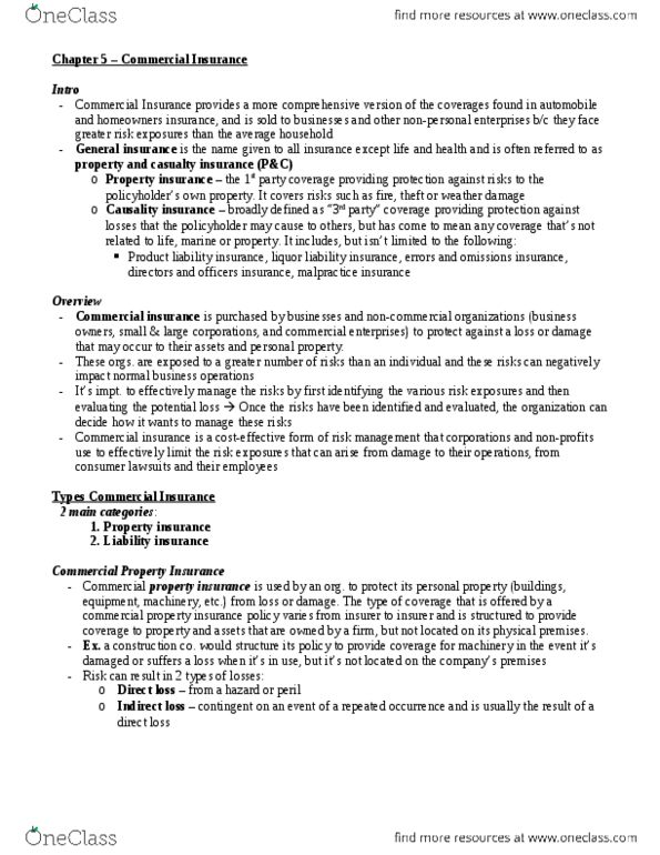 FIN 512 Chapter Notes - Chapter 5: Professional Liability Insurance, Liability Insurance, Home Insurance thumbnail