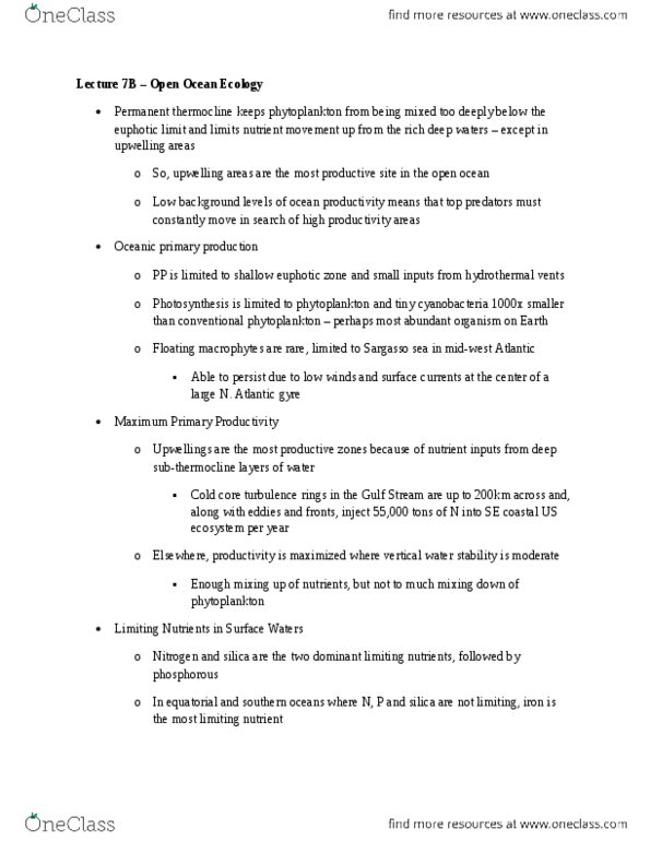 BIOL 3450 Lecture Notes - Lecture 18: Photic Zone, Limiting Factor, Thermocline thumbnail