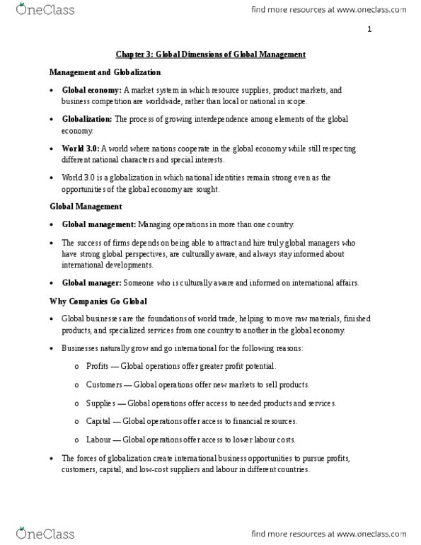 GMS 200 Chapter Notes - Chapter 3: Joint Venture, Global Sourcing, Franchising thumbnail