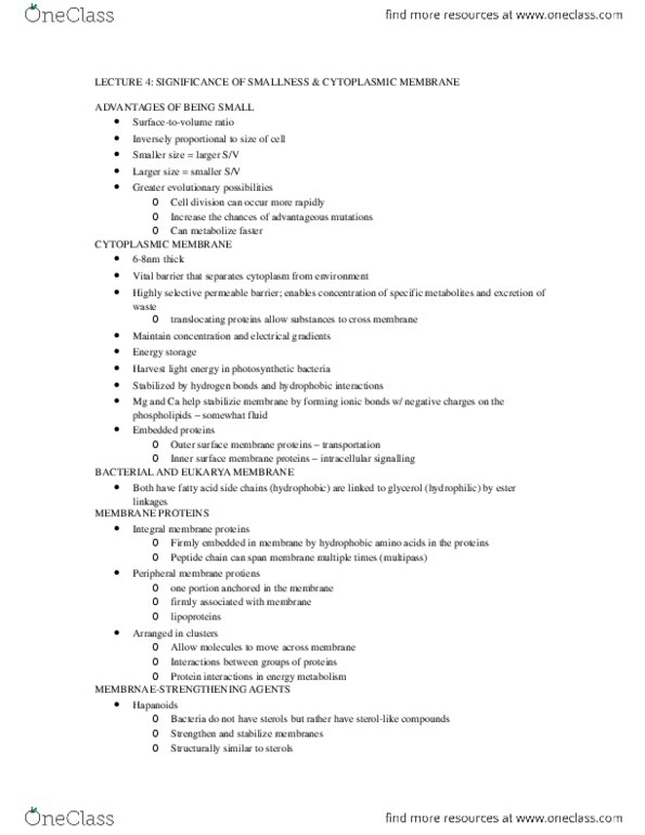 BIO 3124 Lecture Notes - Lecture 4: Lipoprotein, Hydrophile, Phosphoenolpyruvic Acid thumbnail