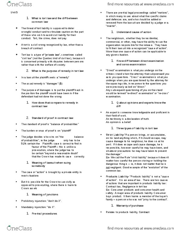 ENH 121 Chapter Notes -Redirect Examination, Implied Warranty, Public Property thumbnail