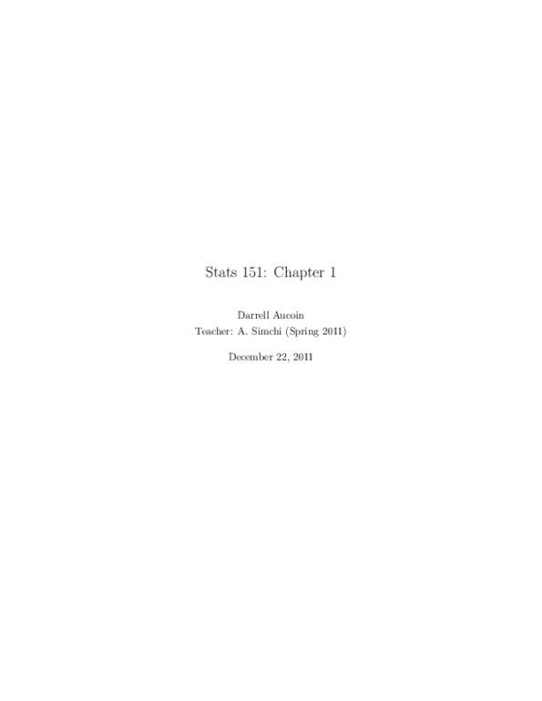 STAT151 Lecture : Chapter 1, Done in LaTeX thumbnail