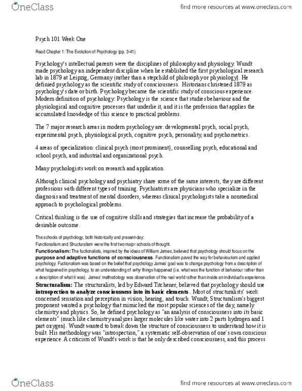 PS101 Chapter Notes -Wilhelm Wundt, Critical Thinking, Psychometrics thumbnail