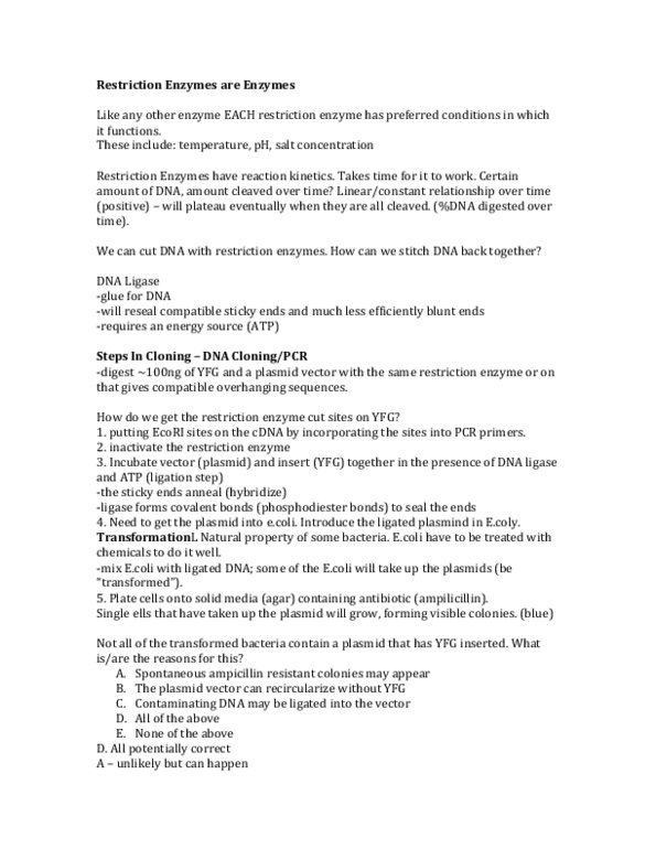 Biochemistry 2280A Lecture : Restriction Enzymes are Enzymes thumbnail