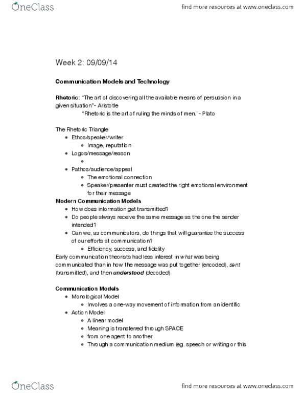 CMNS 110 Lecture Notes - Lecture 2: Interaction Model, Stress Management thumbnail