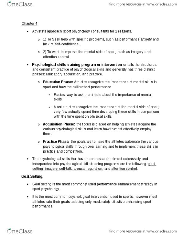 Psychology 2990A/B Chapter Notes - Chapter 4: Goal Setting, Psychological Intervention, Free Throw thumbnail