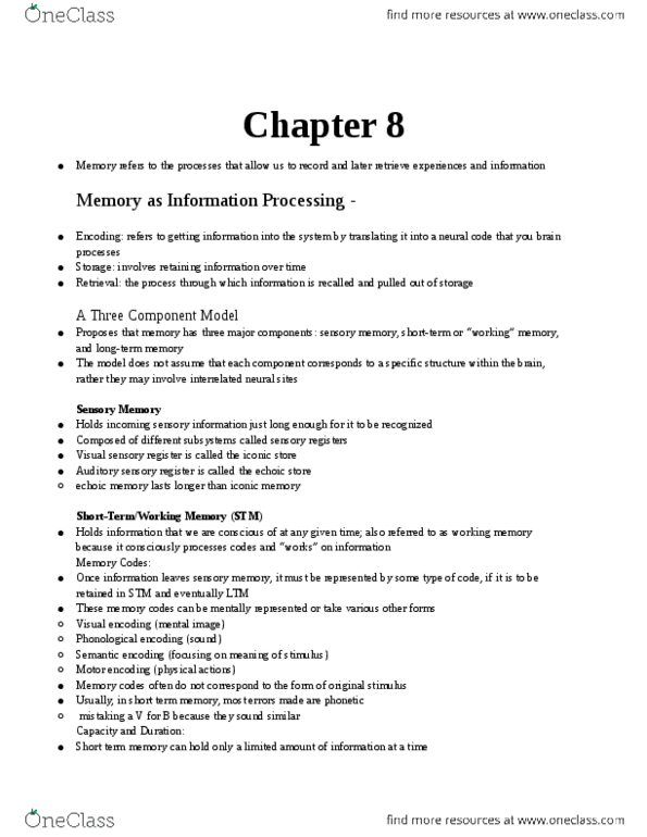 Psychology 1000 Chapter Notes - Chapter 8: Connectionism, Master Control, Acetylcholine thumbnail